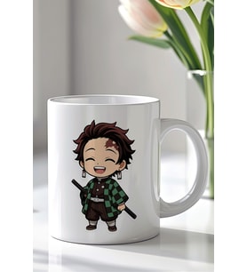 Demon Slayer Tanjiro Tasarımlı 330ml Baskılı Beyaz Seramik Kupa Bardak