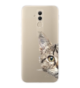Huawei Mate 20 Lite Uyumlu Kamera korumalı Kapak Catface Tasarımlı  Şeffaf Kılıf
