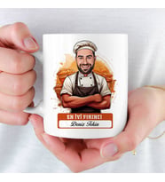 En İyi Erkek Fırıncıya hediye Karikatürlü ve İsimli Kupa Bardak