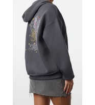 Tarz Bol Kapüşonlu Düşük Kol Uzun Kalın İçi Polarlı Baskılı Geniş Kalıp Örme Sweatshirt