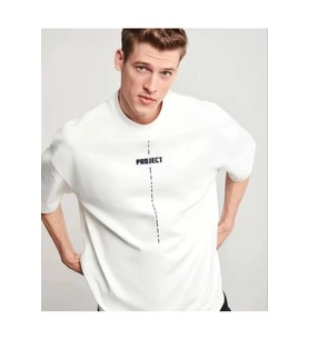 Unisex Bisiklet Yaka Baskılı Oversize T-Shirt - Beyaz