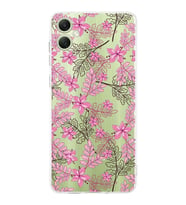 PrintiFy Samsung A06 Uyumlu Kamera Korumalı Floral Pembe Tasarımlı Şeffaf Silikon Kılıf
