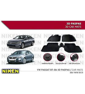 Volkswagen Passat B7 Havuzlu 3D Paspas Niken Siyah 2010-2015 Arası