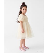 LCW Kids Ekru Balon Kollu Kız Çocuk Elbise