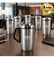 Logonuza Özel 5 Adet 5304 Çelik Kupa 240 ml Kilitli Kapaklı Kurumsal Termos Mug