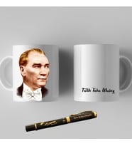Kişiye Özel Mustafa Kemal Atatürk Resimli Kupa Bardak ve Kalem Hediye Seti