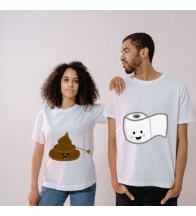 Sevimli Kaka ve Tuvalet Kağıdı Tasarımlı Eş Tişörtleri - Komik Sevgili Tshirt Kombini