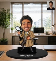 Kişiye Özel Fotoğraflı Dedektif Karikatür Biblo İsme Özel Araştırmacı Tasarımlı Karikatür Biblo - Gizem Severlere Özel Ofis Hediyesi Müfettiş,Avukat,Denetmen