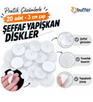 Durukar® 20 Adet Şeffaf Yuvarlak 3 Cm Çaplı Güçlü Disk Yapışkanlar