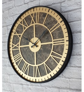 Markakanvas Siyah Metal Kasalı Mermer Desenli  Duvar Saati  ( Çap 50 cm -Çap 80 cm ) (Altın)