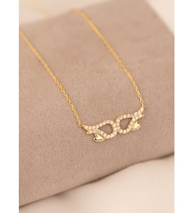 925 AYAR GÜMÜŞ ZİRKON TAŞLI ÇİFT KANAT KOLYE (Gold)