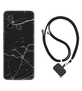Xiaomi Redmi 12C Kılıf Resimli Boyun Askılı İpli Desenli Silikon Siyah Mermer 1299