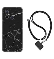 Xiaomi Redmi 12C Kılıf Resimli Boyun Askılı İpli Desenli Silikon Siyah Mermer 1299