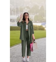 Keten Günlük İkili Takım Elbise Pantolon Gömlek (Haki)