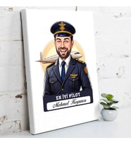 Kişiye Özel Hediye Karikatürlü En İyi Erkek Pilot Kanvas Tablo
