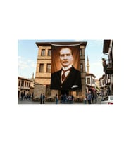 Sivil Takım Elbiseli Mustafa Kemal Atatürk Poster Bayrak Premium Raşel Kumaş ATA22