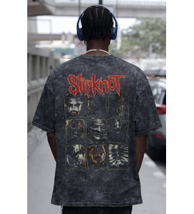 Slipknot Rock Metal Müzik Grubu Sırt Baskılı Unisex Oversize Eskitme Yıkamalı Tişört