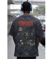 Slipknot Rock Metal Müzik Grubu Sırt Baskılı Unisex Oversize Eskitme Yıkamalı Tişört