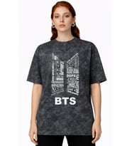 Tasarım BTS Müzik Grubu Baskılı Unisex Oversize Vintage Yıkamalı Tişört