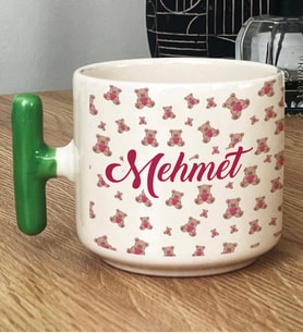Kişiye Özel İsimli İsim Yazılı Ayıcık Hediye T Kupa Bardak Erkek Sevgiliye Hediye (Yeşil)