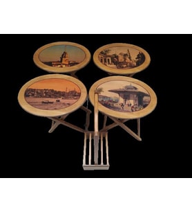 Çanta 18207 Oval Resimli Klasik MODEL Kayın Torna Ayak Parlk ceviz Nature El yapı
