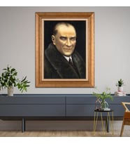 Altın Paspartulu Atatürk  Çerçeveli Tablo C903 (Gold)
