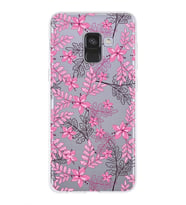 Samsung Galaxy A8 (2018) Uyumlu Kapak Floral Pembe Tasarımlı Şeffaf Silikon Kılıf