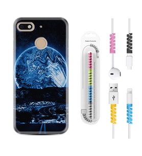 General Mobile GM8 Go GM9 GM20 Pro Plus Kılıf Kablo Koruma Spiral Silikon Mavi Gece 1605