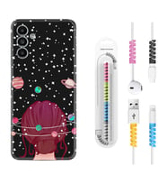 Samsung A23 A31 A32 A50 A51 A52 A53 A70 Kılıf Kablo Koruma Spiral Silikon Space Woman 1311