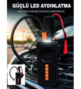 Dijital Lastik Şişirme Kompresörü Akü Takviye Powerbank LED Aydınlatmalı Acil Durum Cihazı