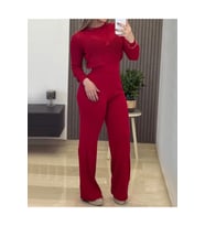 Kadın Uzun Kollu Yuvarlak Yaka Transparan Detaylı Triko Bluz Ve Pantolon Ikili Takım