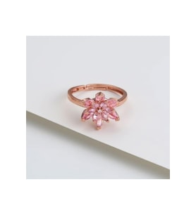 925 Ayar Gümüş Ayarlanabilir Pembe Taşlı Lotus Yüzük