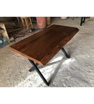 Doğal Kenar Gürgen Ağacı Ceviz Rengi Kütük Masa 75X120.CM