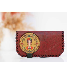 Frida Figürlü Büyük Cüzdan Etnik Bohem Retro Vintage Style - BORDO