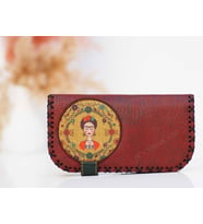Frida Figürlü Büyük Cüzdan Etnik Bohem Retro Vintage Style - BORDO