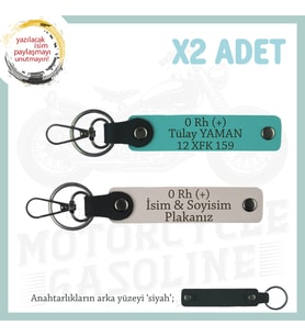 Yol Arkadaşlarına Özel, İsim Plaka ve 0 Rh (+) Kan Grubu  2'li Anahtarlık Takım, Pudra-K Turkuaz-Syh (Çok Renkli)