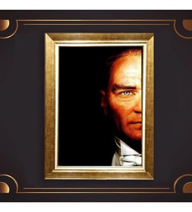 Özel Seri Paspartulu Çerçeveli Atatürk Tablo l106 (Gold)