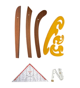 6 Parça Set – 3’lü Modelist Riga Cetvel Seti, Modelist Gönyesi, Pistole Cetvel ve 150 cm Mezura