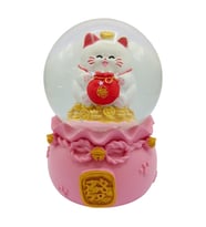Maneki Neko Şans Kedisi Işıklı Kar Küresi Pembe 9cm (Karışık)