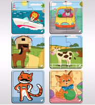 BK Toys Çocuklar İçin Eğitici-Öğretici Ahşap 4 Parça Yapboz Puzzle (6 Adet) - Model 3
