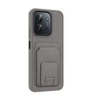 Redmi 15C Kılıf Deri Dokulu ve Kartlıklı BiKart TPU Premium Kapak (Gri)