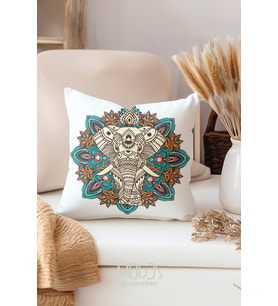 Mouds Çift Tarafı Baskılı Elephant Mandala Desenli Tekli Süet Kırlent Kılıfı