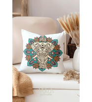 Mouds Çift Tarafı Baskılı Elephant Mandala Desenli Tekli Süet Kırlent Kılıfı