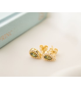 925 Ayar Gümüş Ağustos Ayı Doğum Taşı ( Peridot ) Damla Küpe