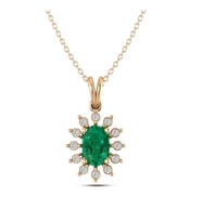 Oval Pırlantalı Zümrüt Kolye (Altın-Beyaz)