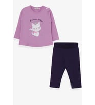 Breeze Kız Bebek Taytlı Takım Kedicik Baskılı 9 Ay-3 Yaş, Eflatun