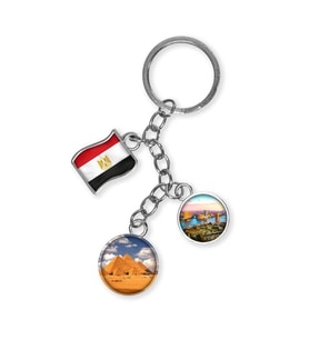 Mısır Üçlü Epoksi Metal Çift Taraflı Damla Anahtarlık Egypt (Çok Renkli)