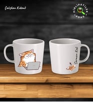 KirliPatiler Taş Kupa Fincan Üzeri Çalışan Kedi Baskılı (Model 2)
