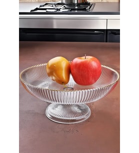 Cam Ayaklı Gold Şeritli Cam Meyvelik 24,5 Cm