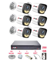 FURY 6 Kameralı 4 Warm Led Gece Renkli Görüş-Cepten İzle-Su Geçirmez Güvenlik Kamerası Seti 250GB